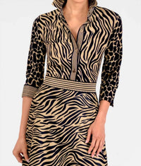 GRETCHEN SCOTT Animal Instincts Boyfriend Shirt in zebra khaki - women's blouse