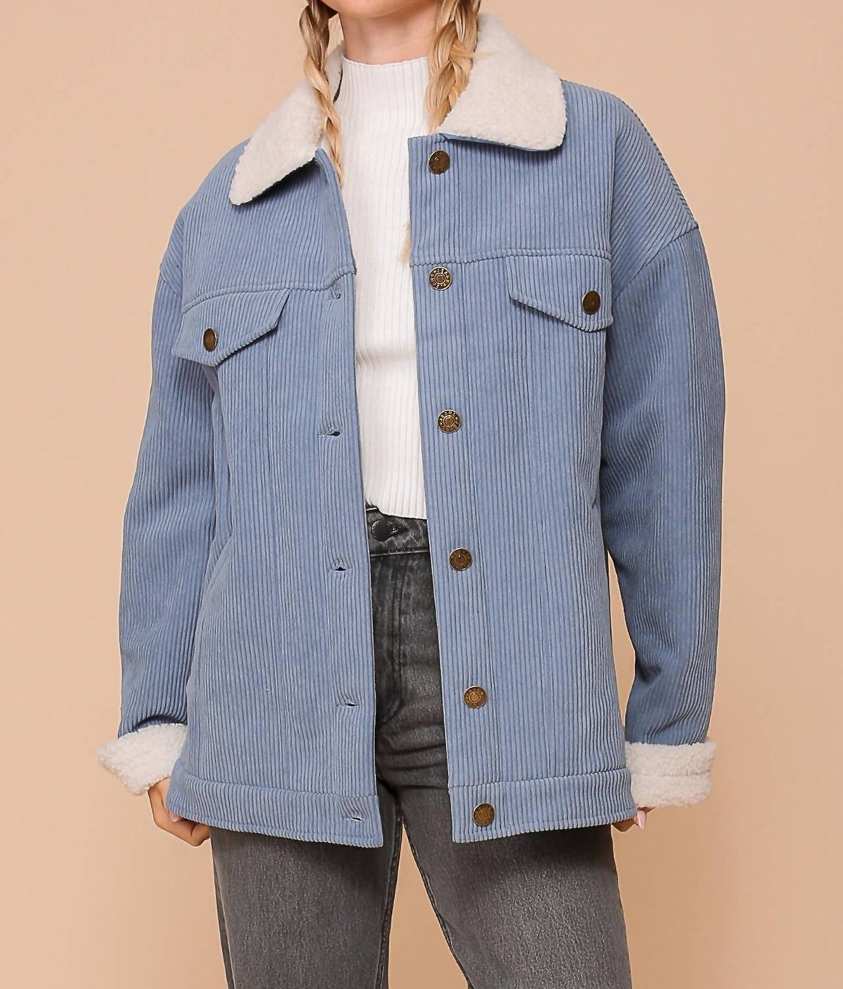 Timing - Corduroy Oversized Jacket With Sherpa Detail
