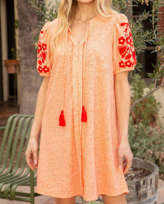 Voy - Jennie Embroidered Sleeve Tassel Detailed Shift Dress