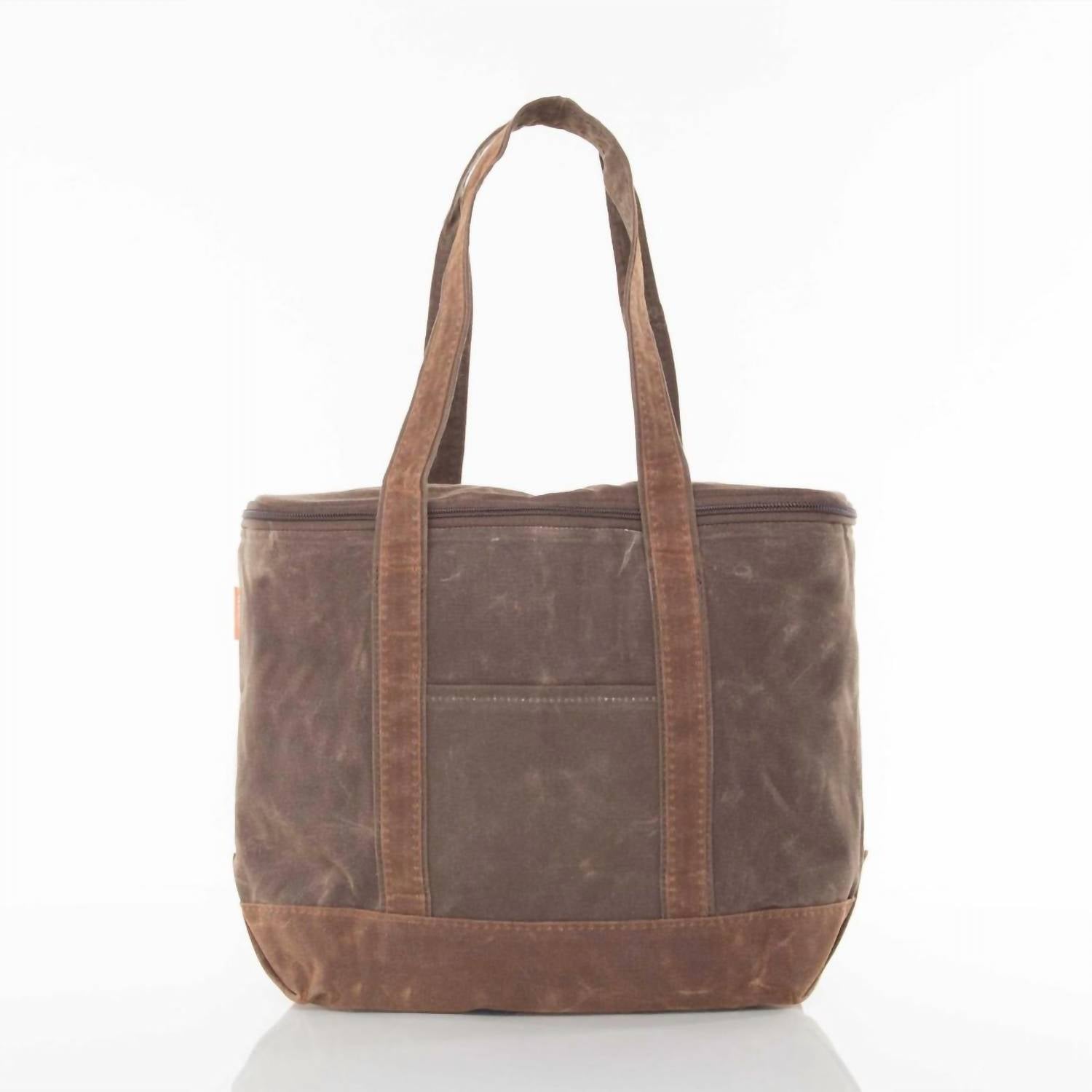 CB Station Women's Waxed Canvas Large Lunch Tote Cooler Bag in olive with khaki - women's bag