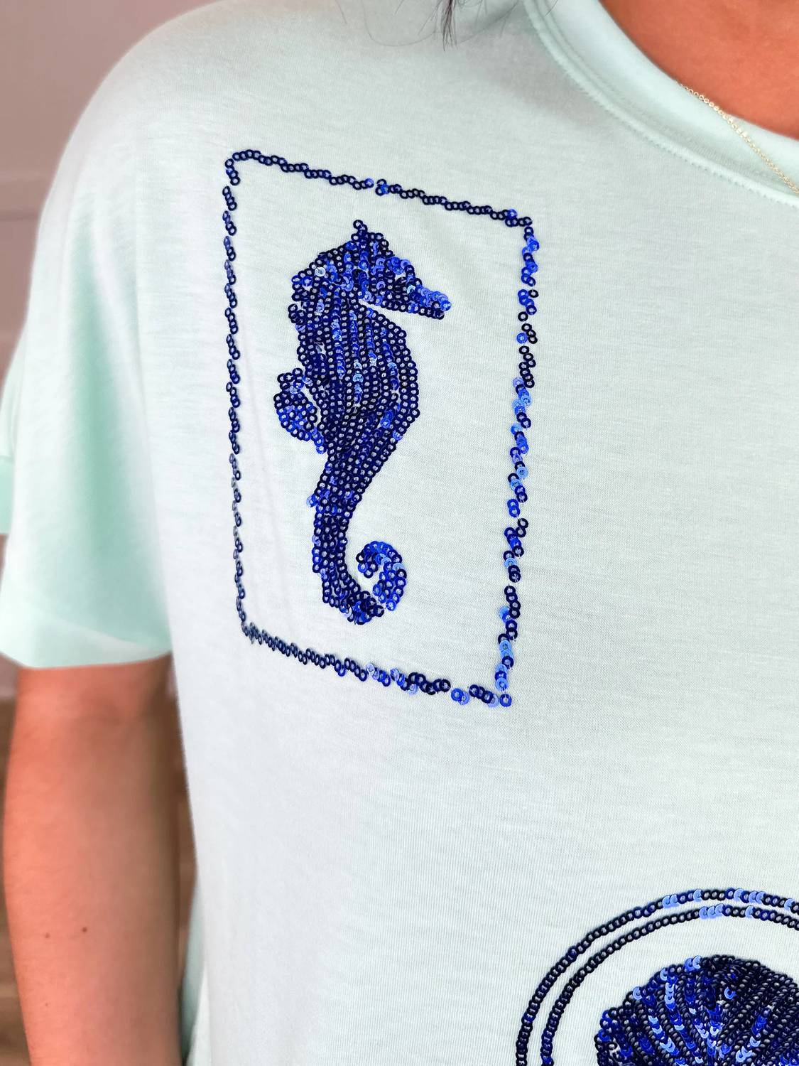 Jess Lea - Stamped By The Sea Sequin Short Sleeve Top