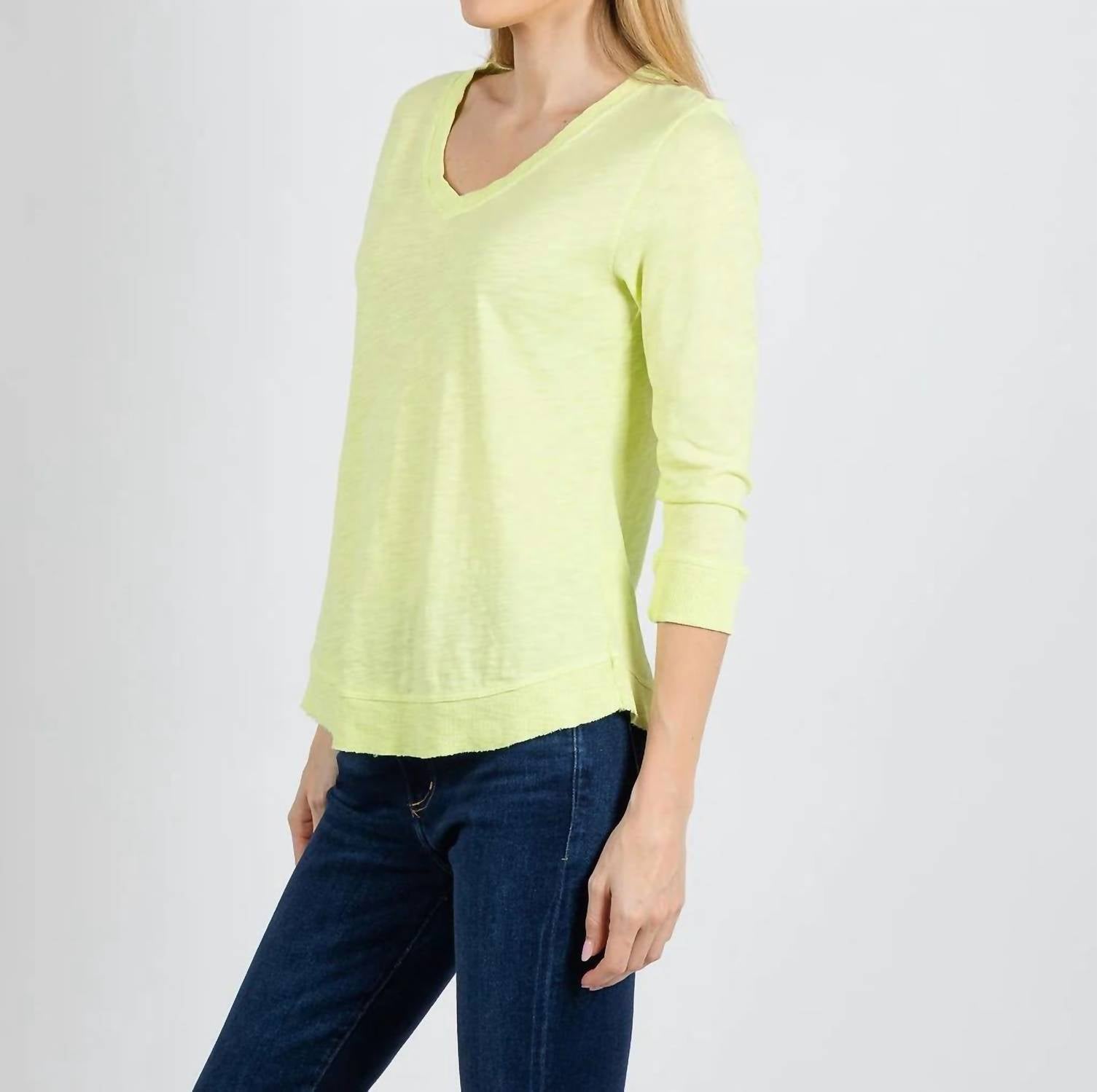 Elliott Lauren - Silvie Rib Three-quarter Sleeve V-neck Tee