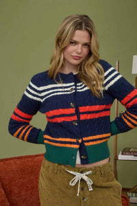Blu Pepper - Stripe Cable Knit Cardigan