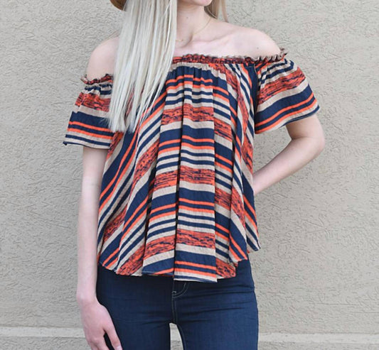 Fascination - Off The Shoulder Stripe Woven Top