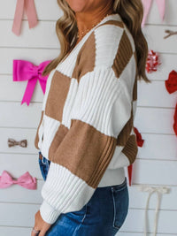 Little Daisy Closet - Checkered Ribbed V Neck Sweater Cardigan
