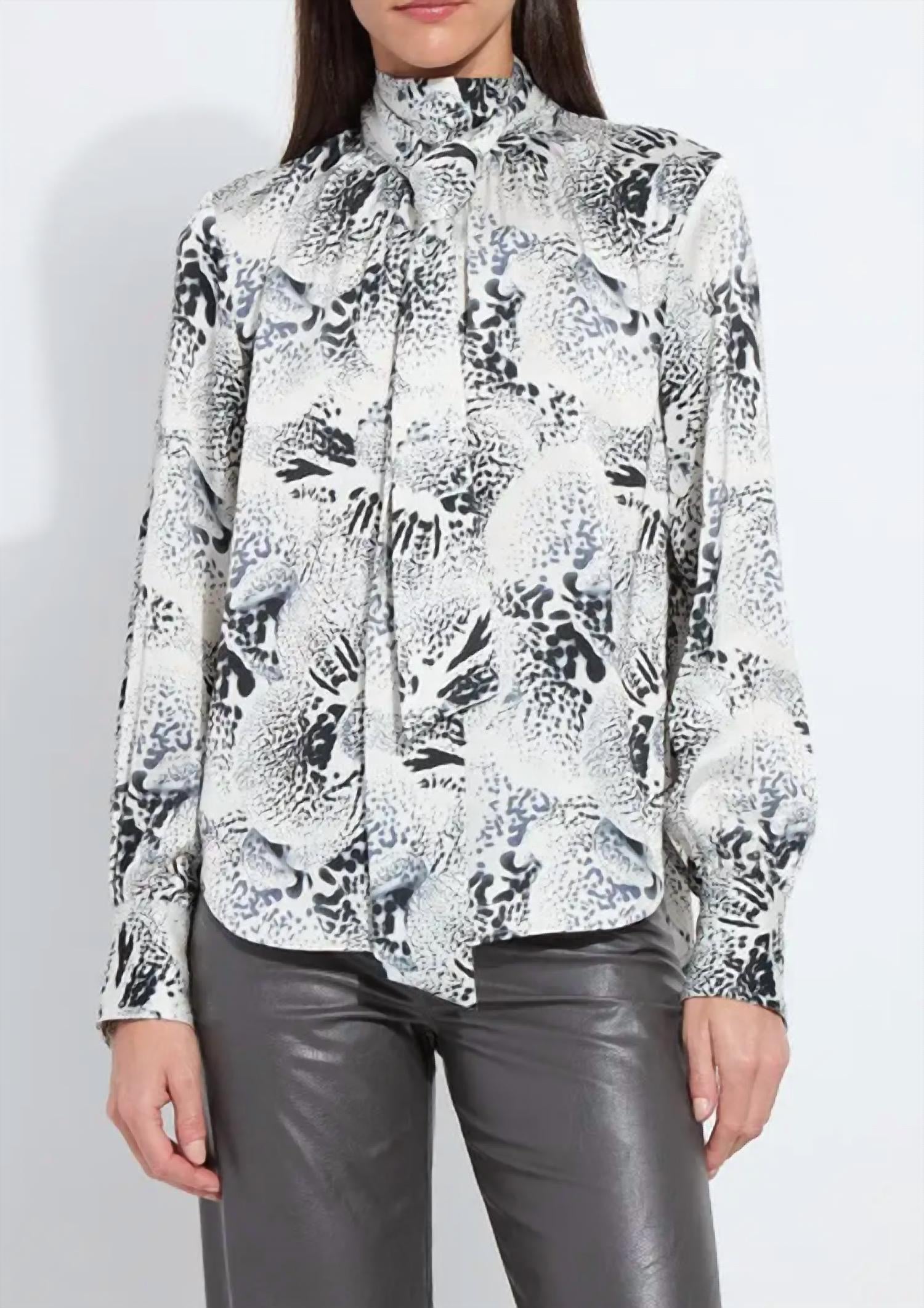 Lysse Women's Onyx Embellished Scarf Neck Blouse in winter orchid - women's blouse