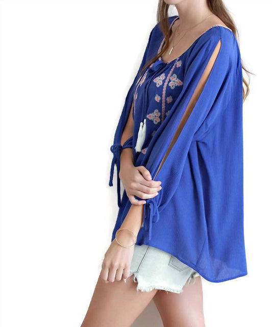 Entro - Embroidered Tassel Tie Top