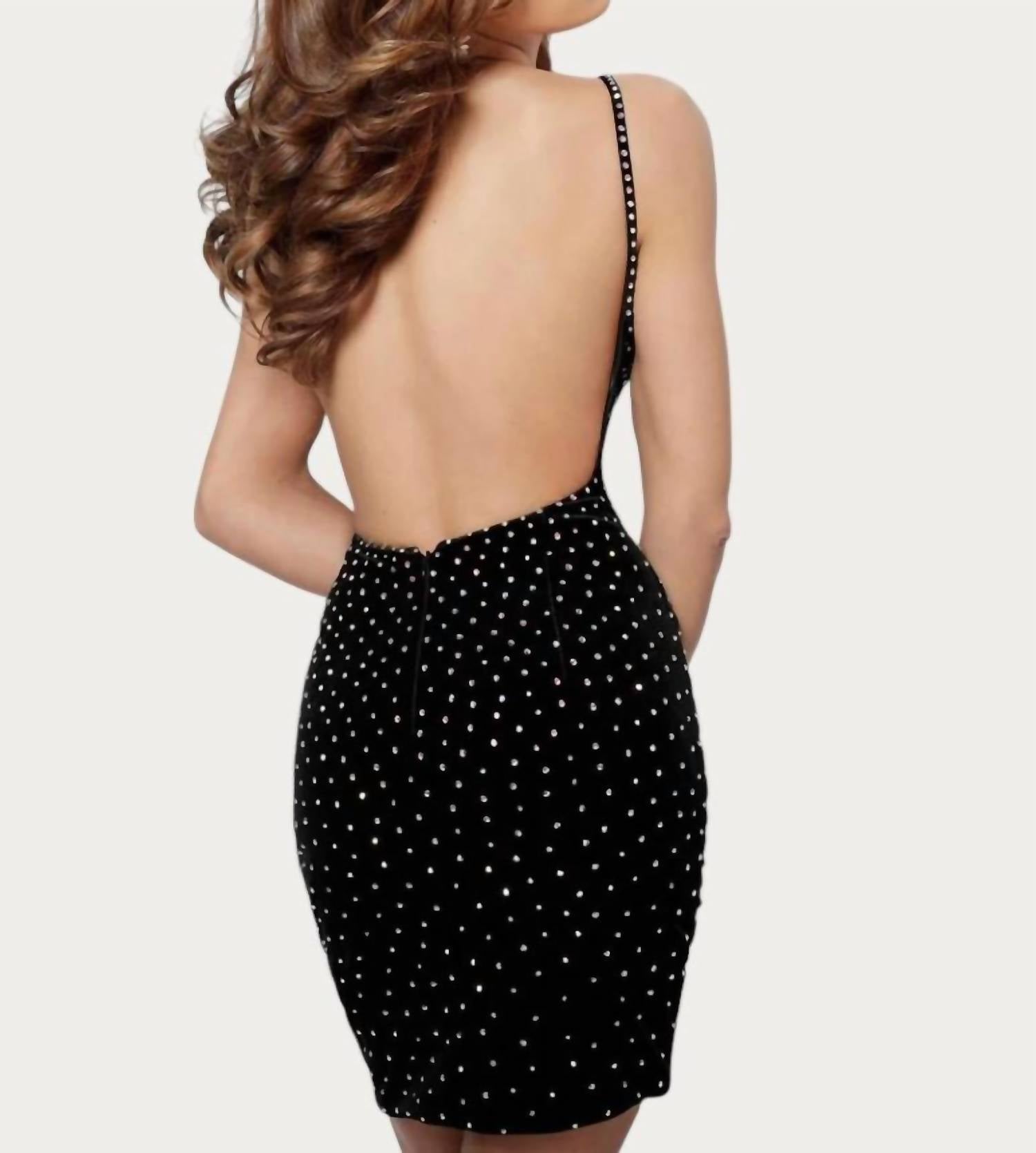 Jovani - Embellished Open Back Mini Dress