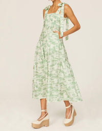 KIVARI Chloe Strappy Shirred Tiered Midi Dress in green - women's dress