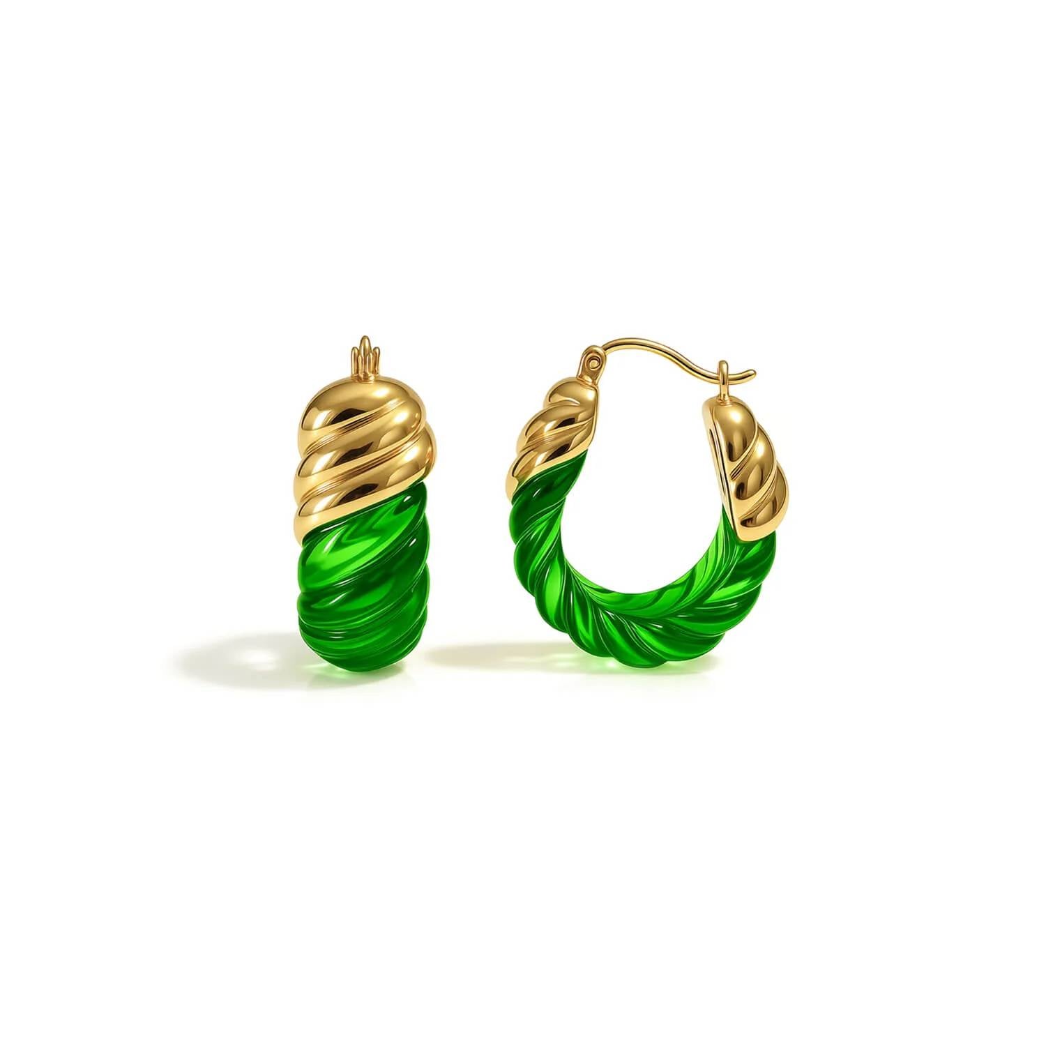 Gold & Honey - Women's Rope Shrimp Lucite Birthstone Hoop Earrings