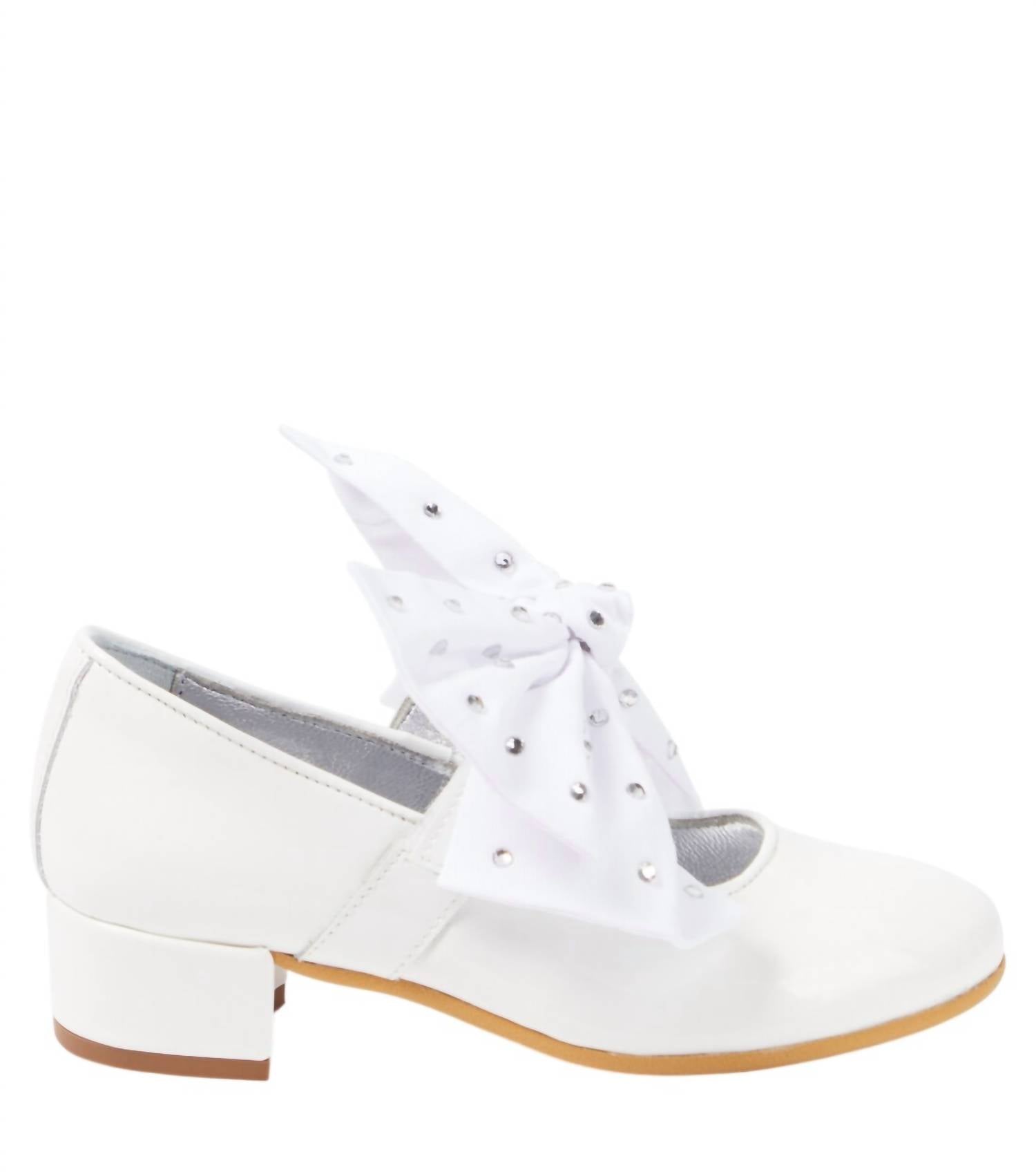 MONNALISA Girls Ballet 35mm Heel Dress Shoes in white - kids' shoe - detail view