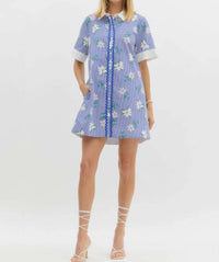 Entro - Striped Floral Print Shirt Mini Dress