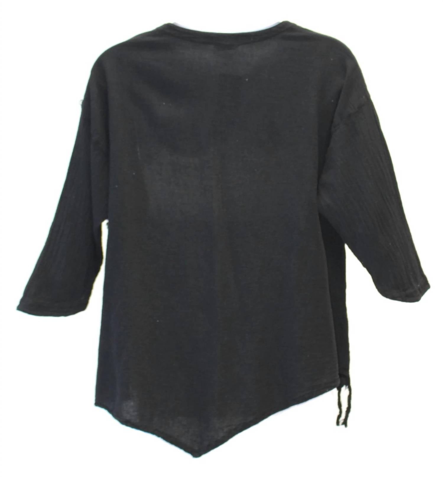 Maria de Guadalajara Women's Fringe Cotton Gauze Top in black - women's blouse - detail view