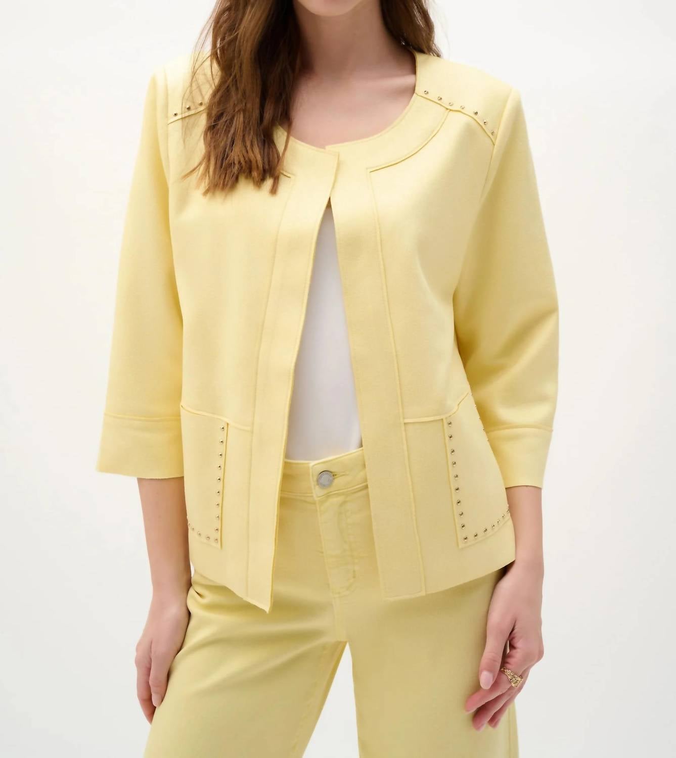 Joseph Ribkoff - Studded Open Front Boxy Faux Suede Jacket