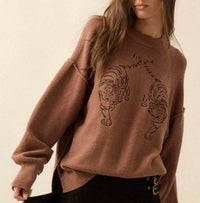 PROMESA Embroidered Tigers Sweater in brown - women's sweater