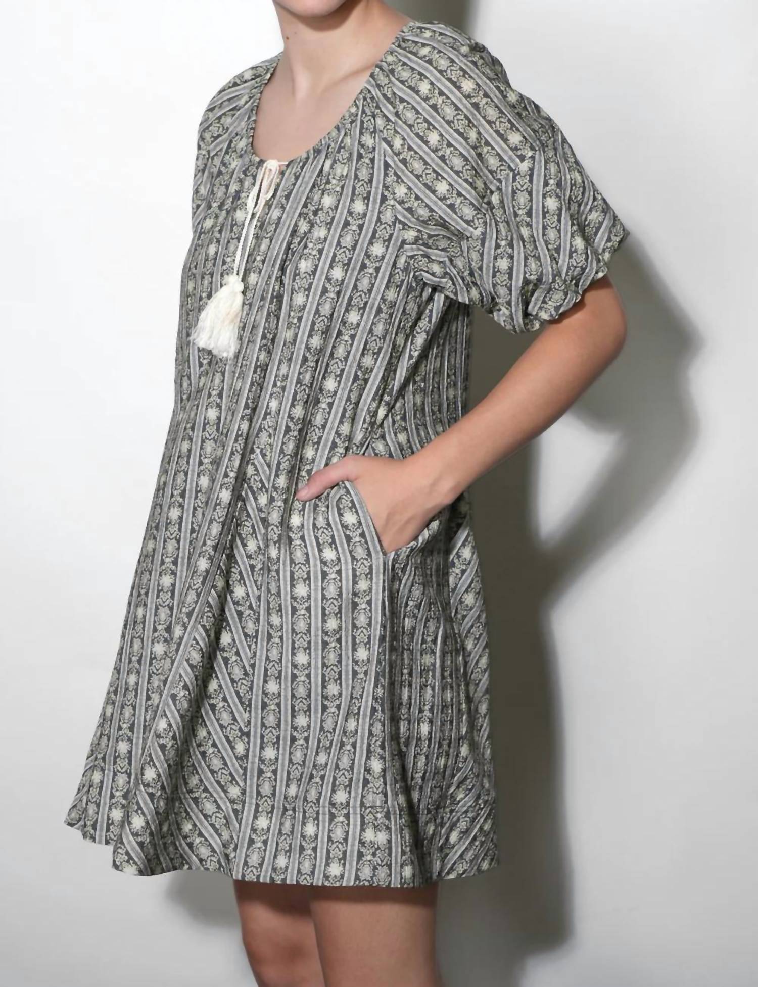Greylin - Elena Stripe Bubble Sleeve Mini Dress