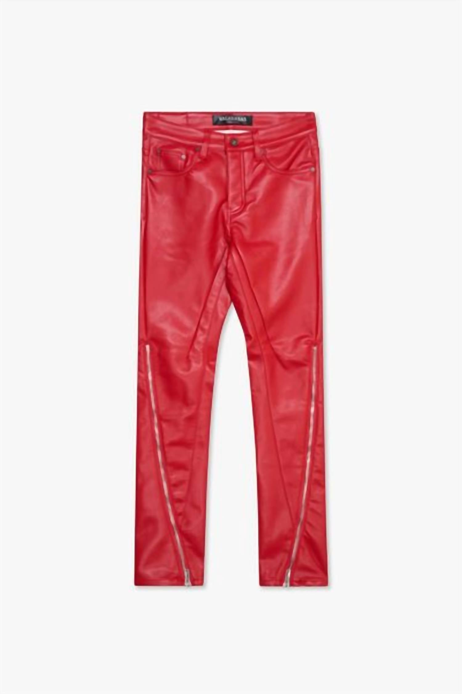 VALABASAS Men’s Merdali Faux Leather Skinny Pants in red - men's jeans