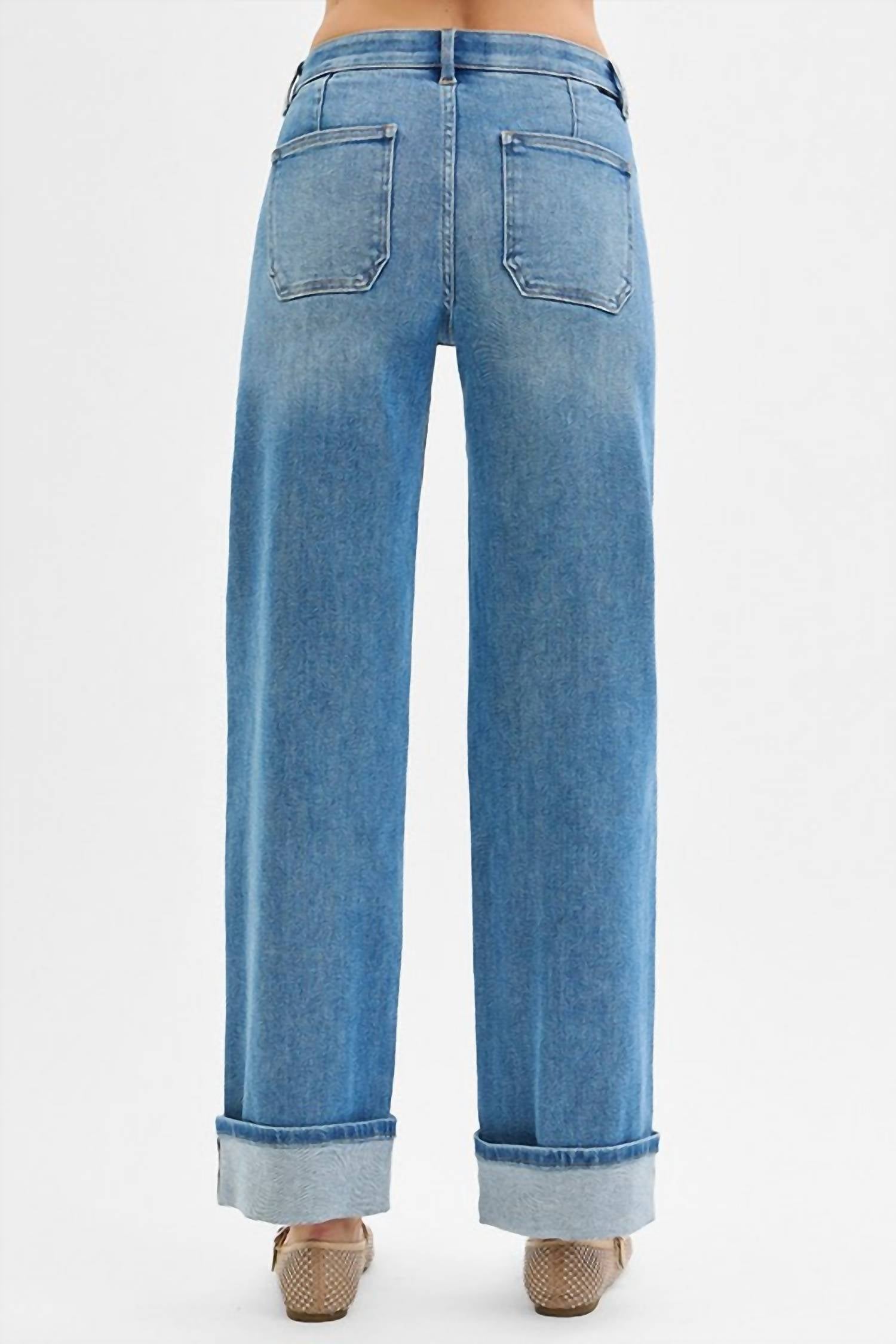 Risen - Elastic Band Mid Rise Front Patch Pocket Jeans