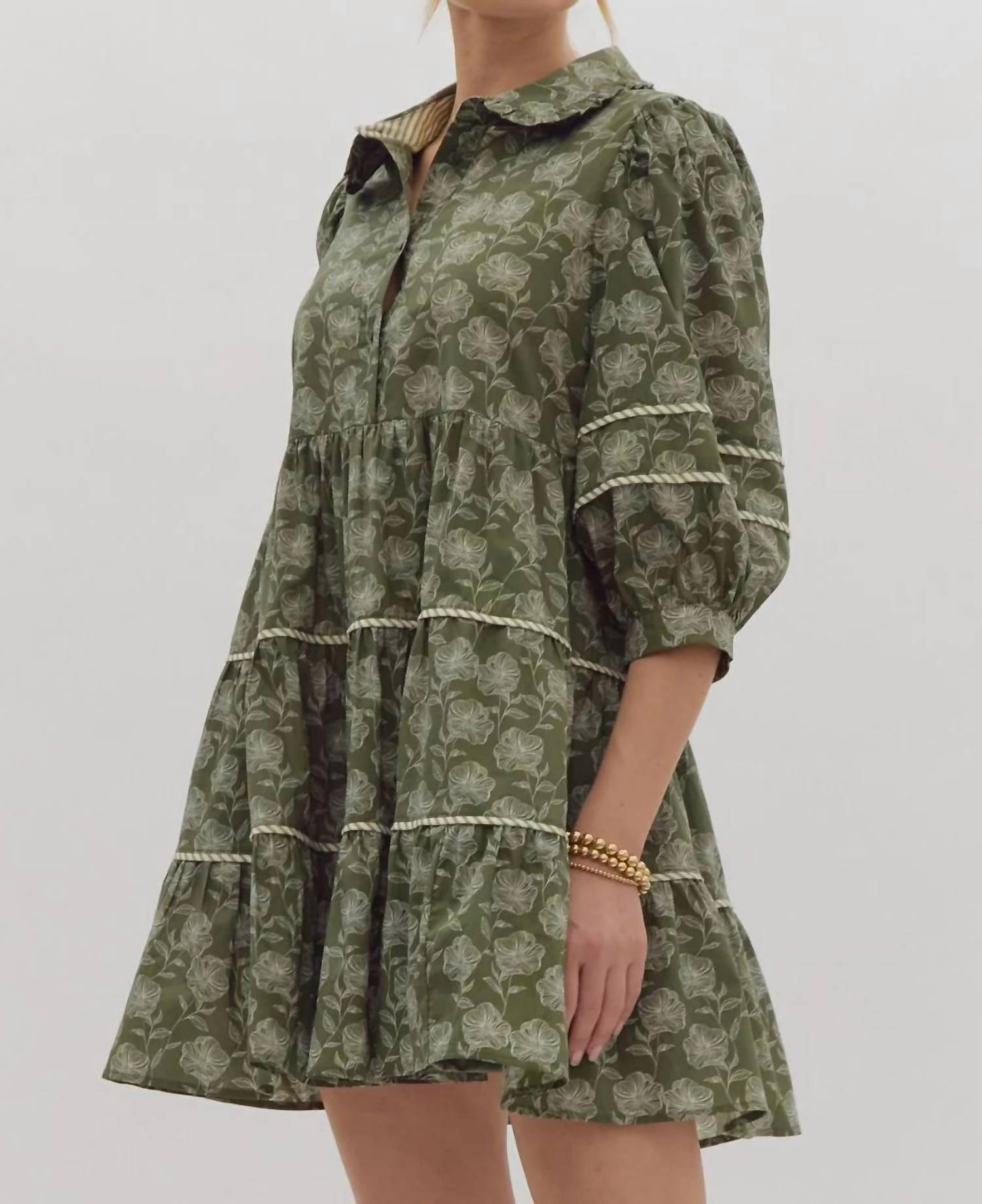Entro - Elle Floral Print Contrast Trim Half Sleeve Mini Dress