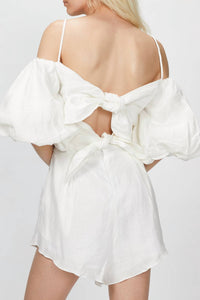 LINEN PLAYSUIT WITH DOUBLE KNOT