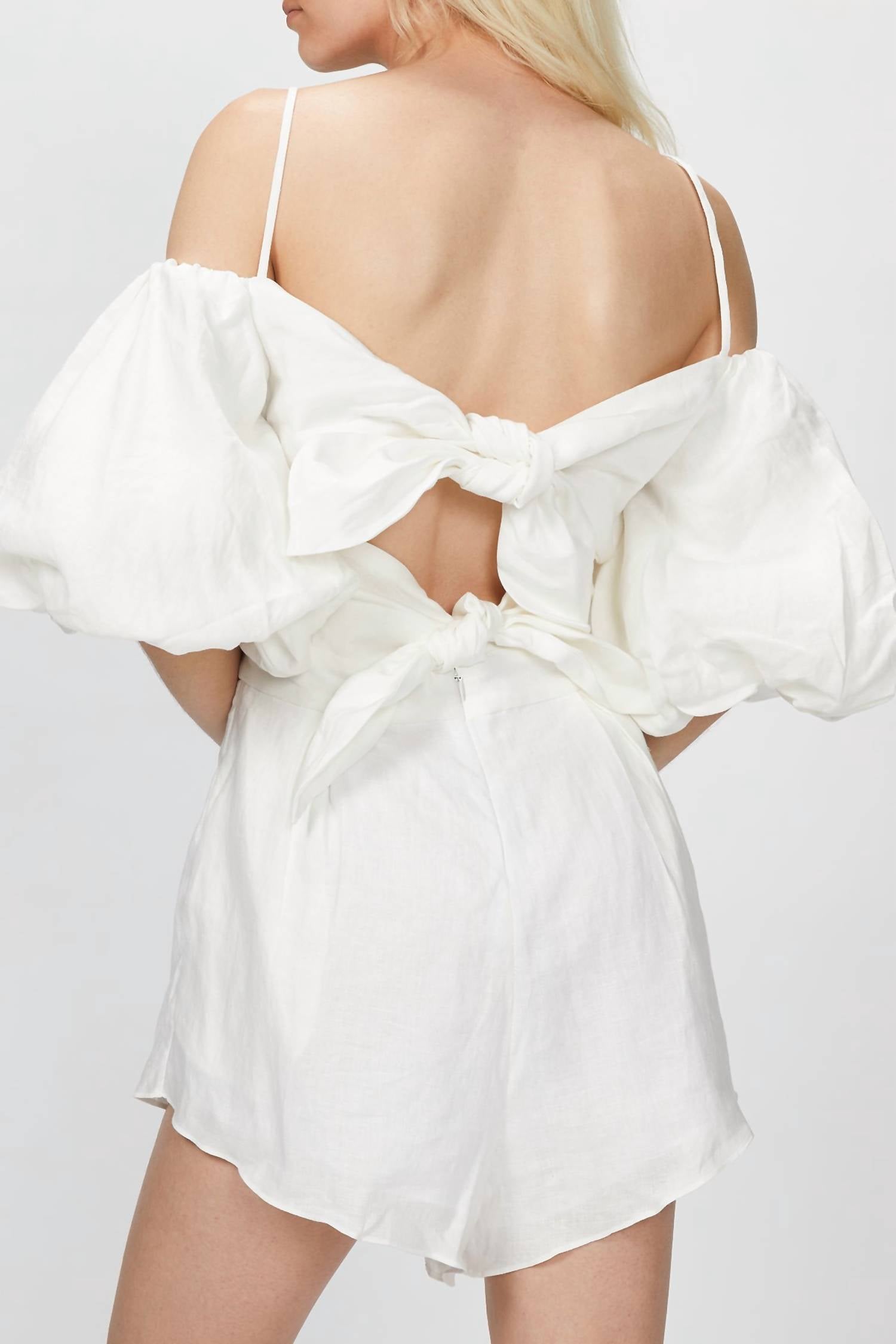 LINEN PLAYSUIT WITH DOUBLE KNOT