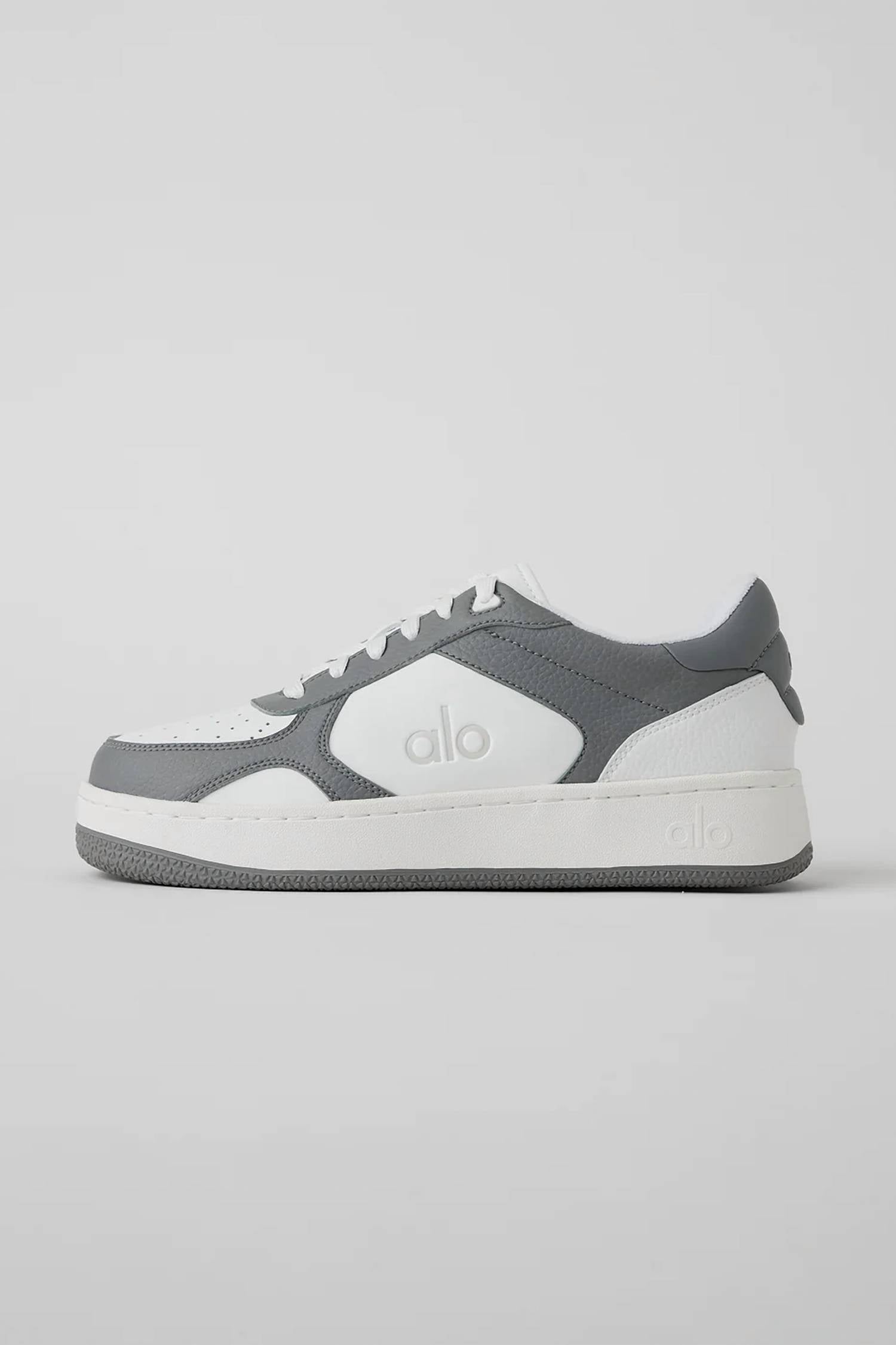 ALO YOGA Men's Recovery Mode Leather Sneakers in gray white - men's sneaker - detail view