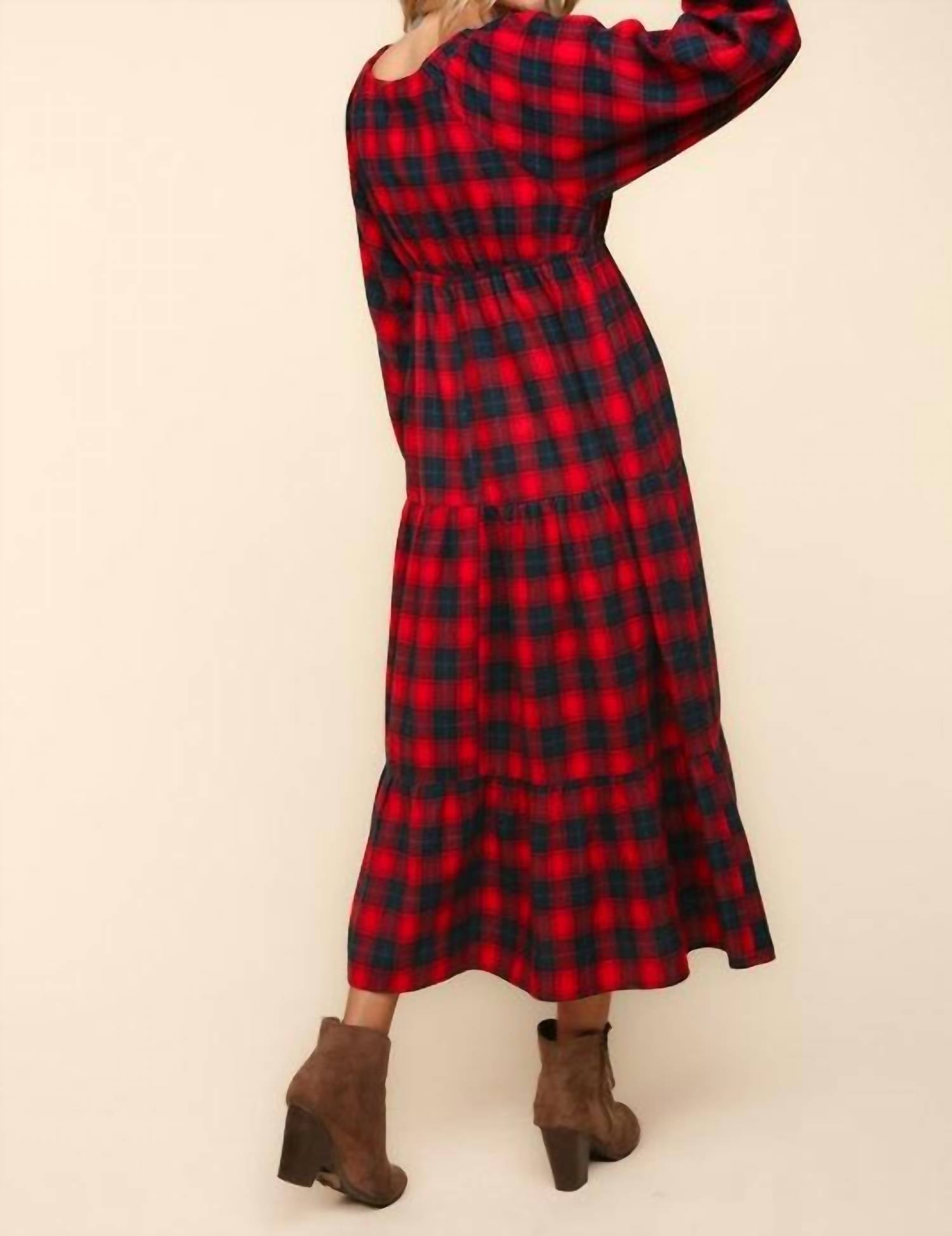 Haptics - Plaid V Neck Tiered Dress