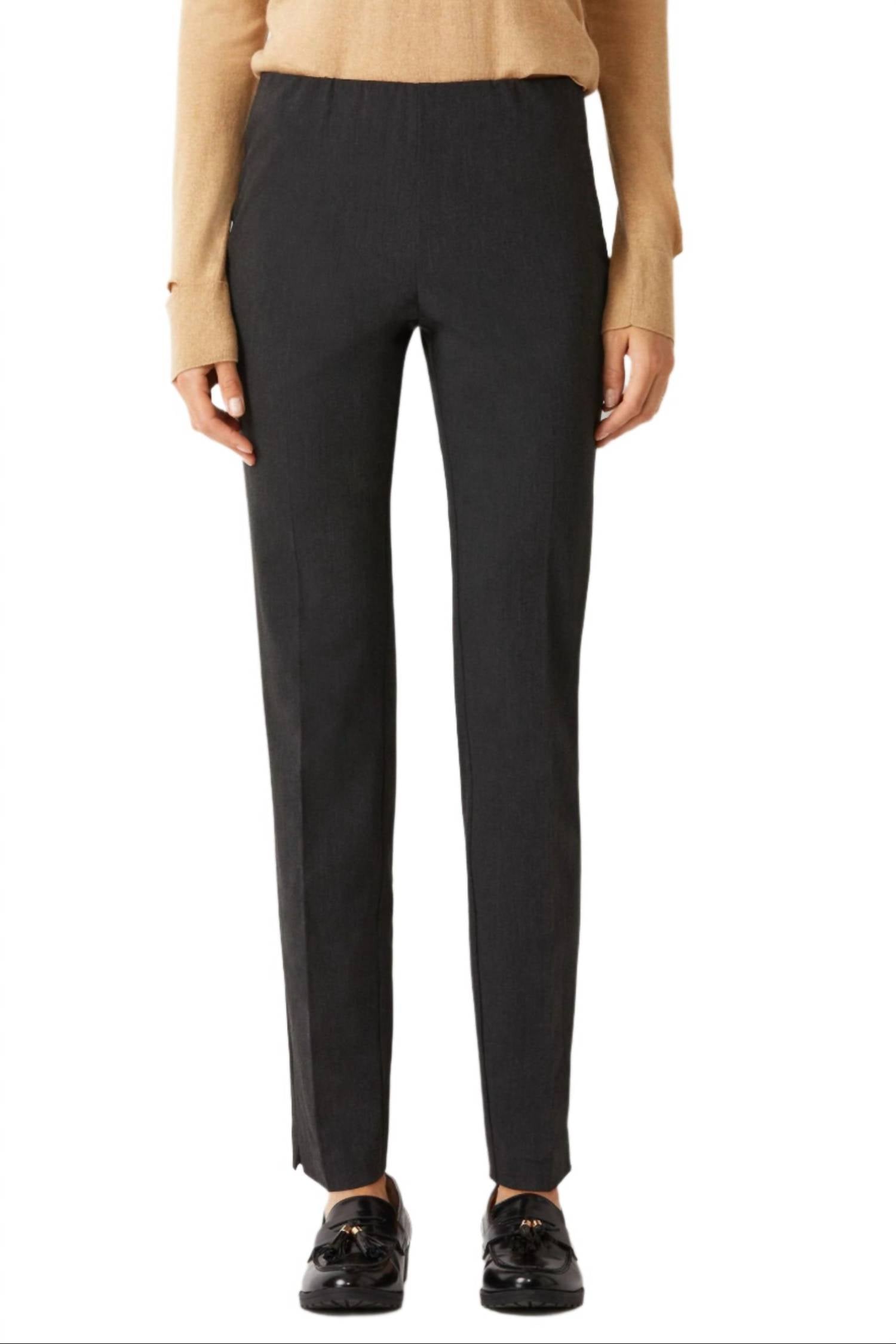 Ecru - Mid Waist Solid Stretch Crepe Pant