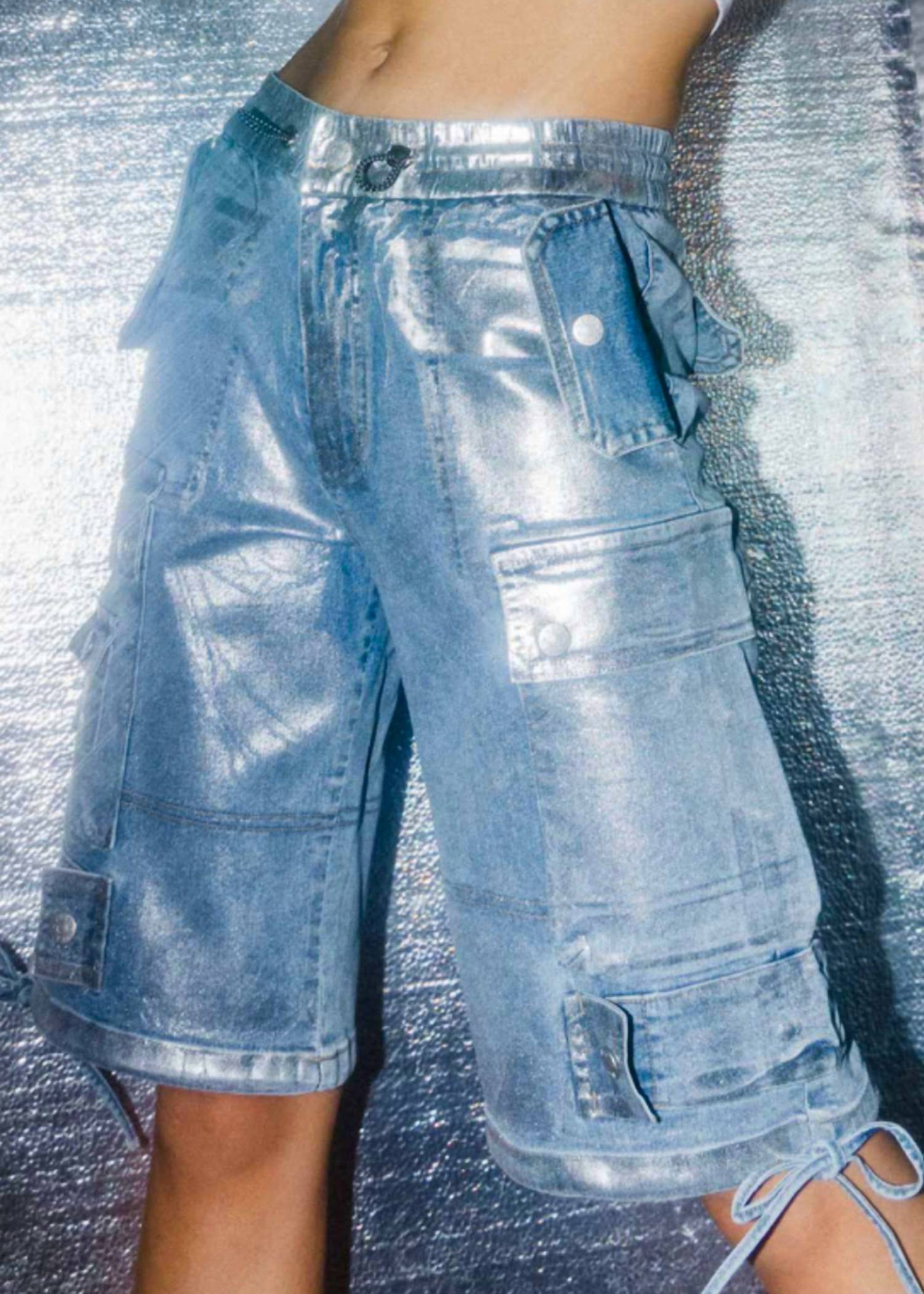 Vibrant Miu - Rosie Metalic Denim Cargo Shorts