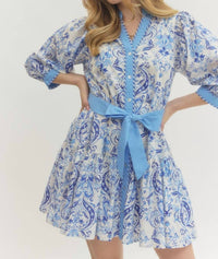 Entro - Floral Scroll Pattern Mini Dress