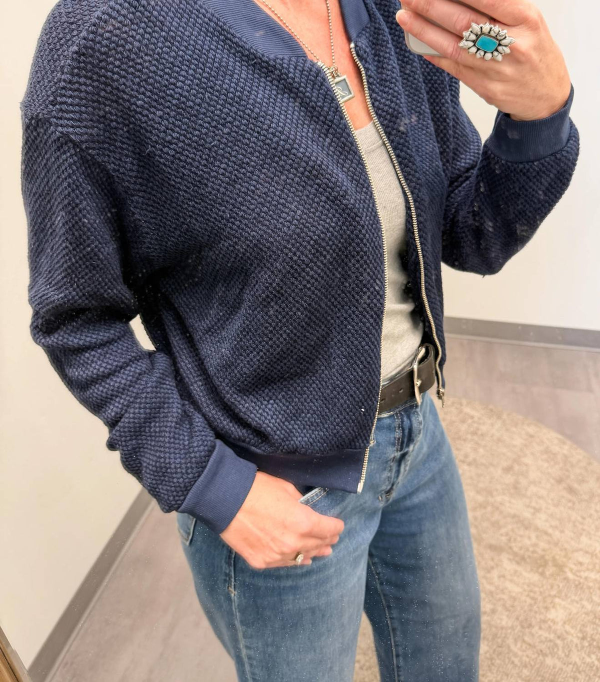 Lamade - Knit Style Zip Up Bomber Jacket