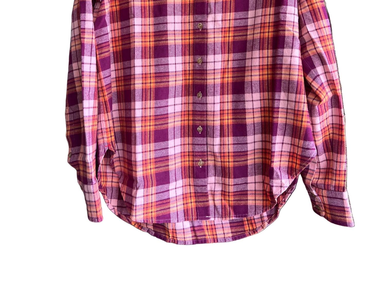 XIRENA Women's Beau Plaid Flannel Shirt in pink orange - women's long sleeve top
