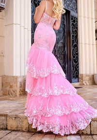 PORTIA&SCARLETT Petal Dream Corset Mermaid Gown in pink - women's dress - detail view