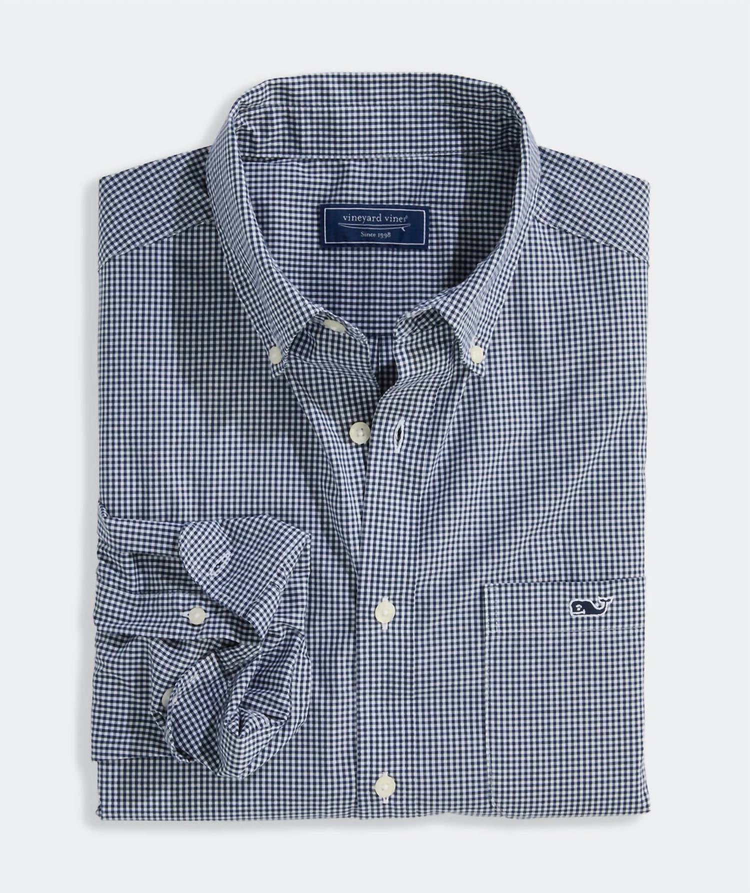 vineyard vines Anegada Gingham Perfect Wash Shirt in blue blazer - men's shirt - view 5