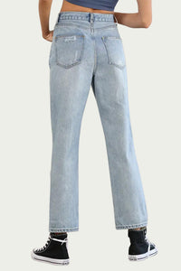 DISTRESSED HIGH-RISE STRAIGHT-LEG JEANS