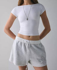 BOYS LIE 1-800 Rhinestone Graphic Basic Short in grey - women's shorts