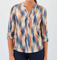 Fdj - 3/4 Sleeve Henley Top, Botany Patchwork