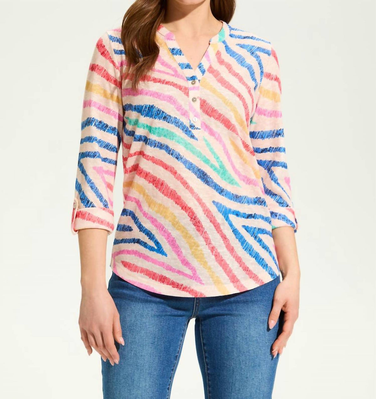 Fdj - 3/4 Sleeve Henley Top