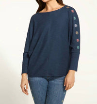 Fdj - 3/4 sleeve batwing top - blue - clothing - cotton