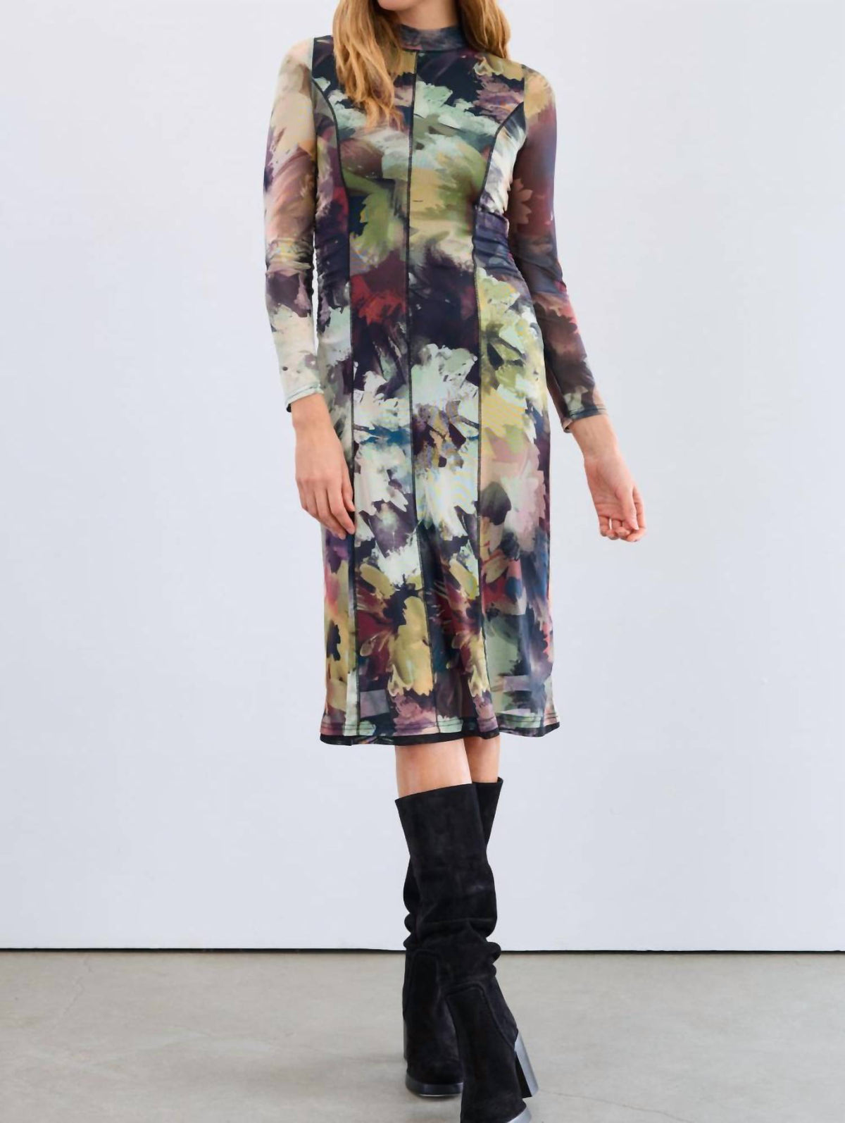 Fdj - Abstract Floral Mesh Midi Dress