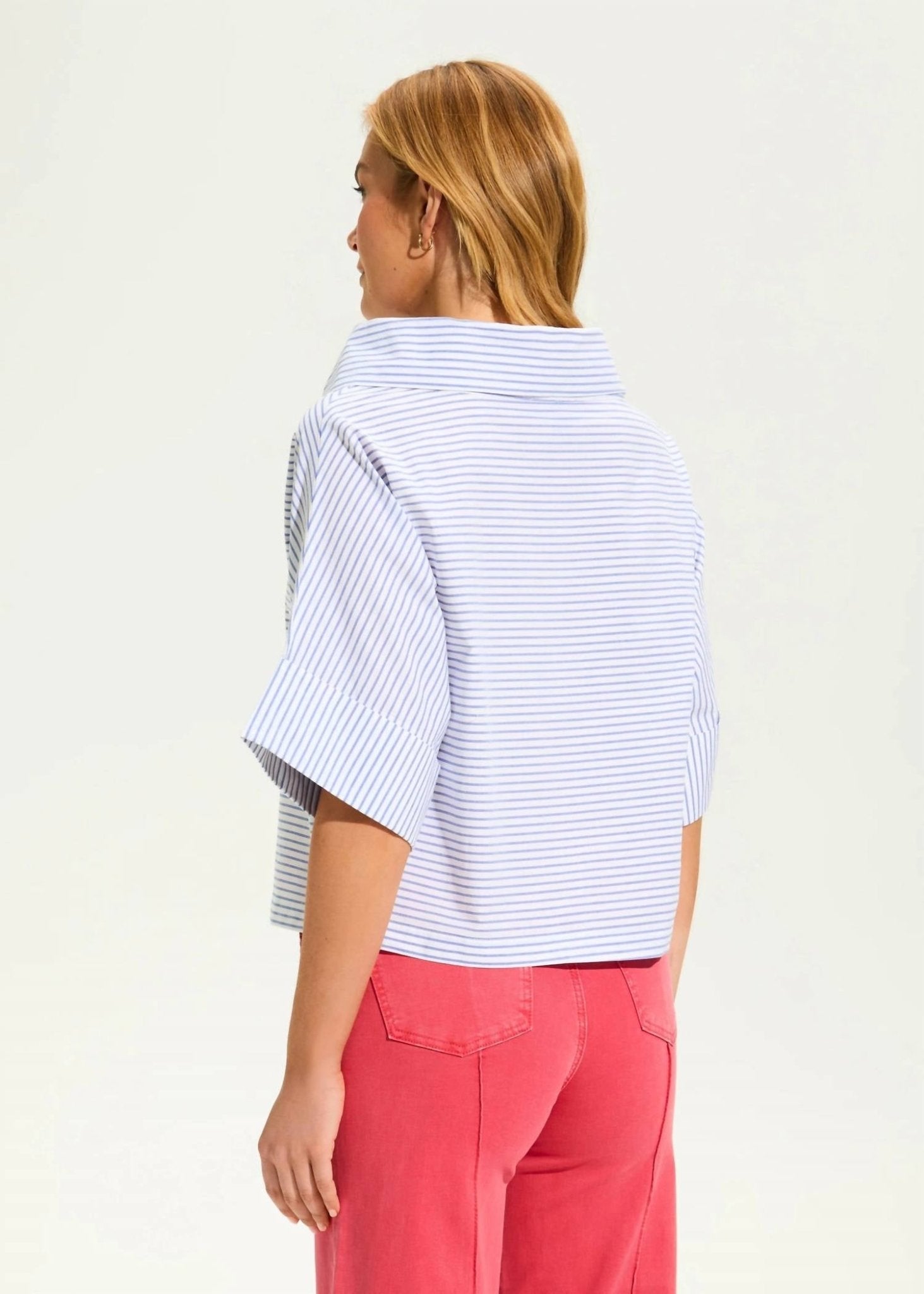 Fdj - Crossover Neck Popover Top - blouses - blue - clothing
