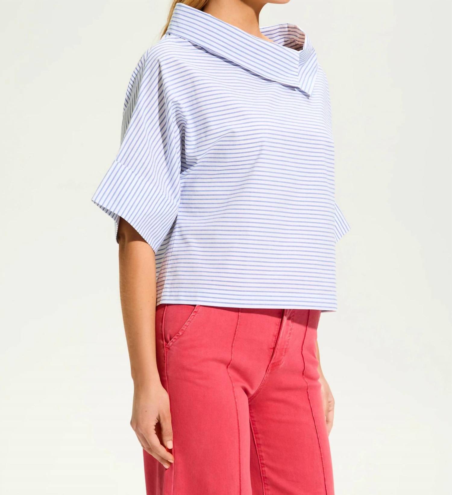 Fdj - Crossover Neck Popover Top - blouses - blue - clothing