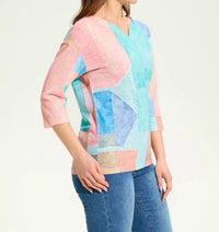 Fdj - Drop Shoulder Notch Neck Top - clothing - cotton - geometric