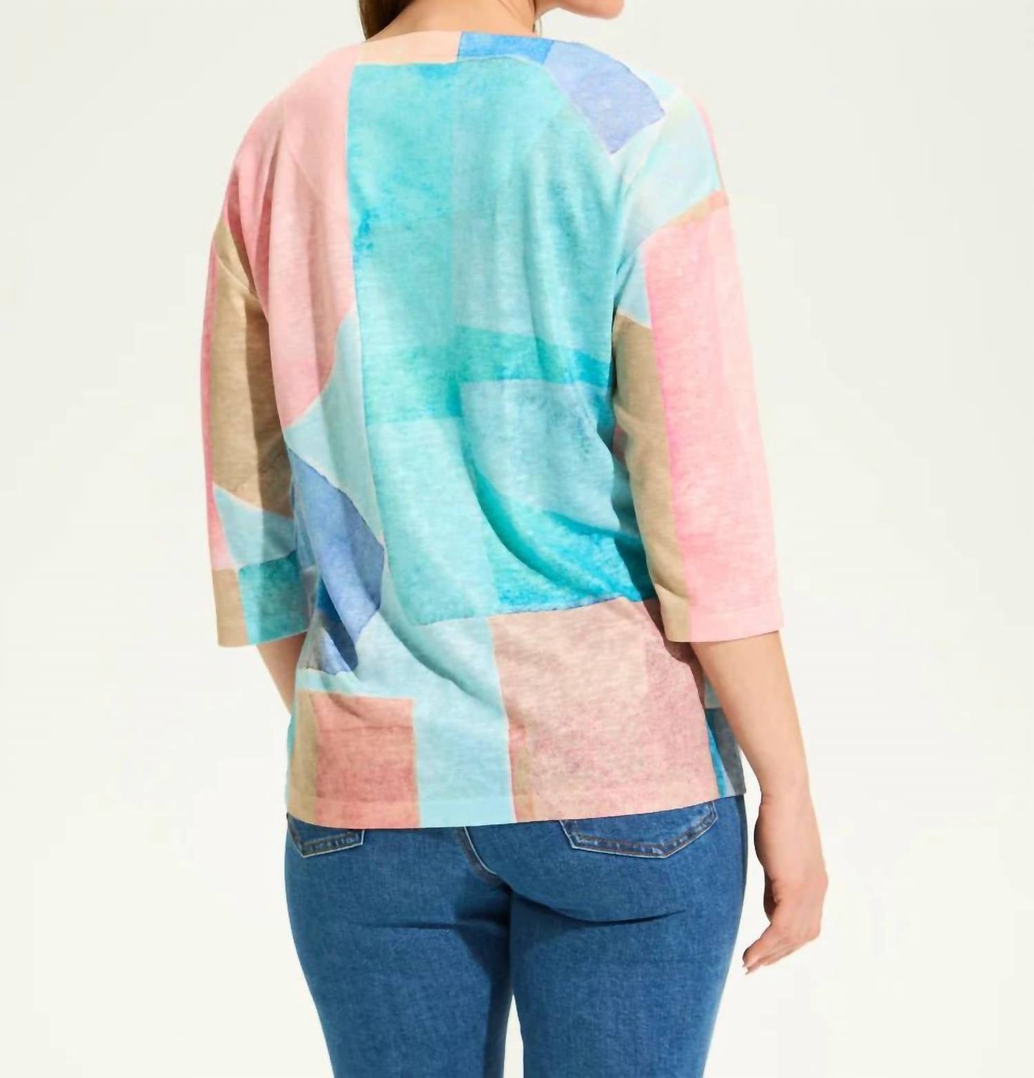 Fdj - Drop Shoulder Notch Neck Top - clothing - cotton - geometric