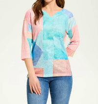 Fdj - Drop Shoulder Notch Neck Top - clothing - cotton - geometric