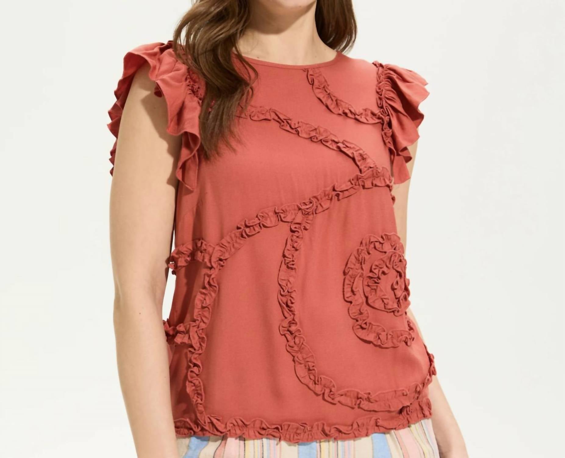 Fdj - Embelished Flutter Sleeve Top - clothing - orange - shirts