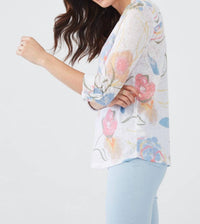Fdj - Floral Tab Up Three Quarter Sleeve Blouse