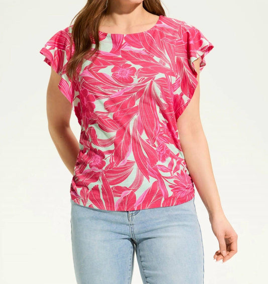 Fdj - Flutter Sleeve Side Ruche Top - blouses - clothing - floral