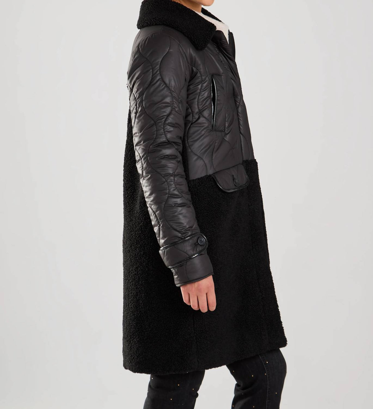 Fdj - long mixed media PU Coat