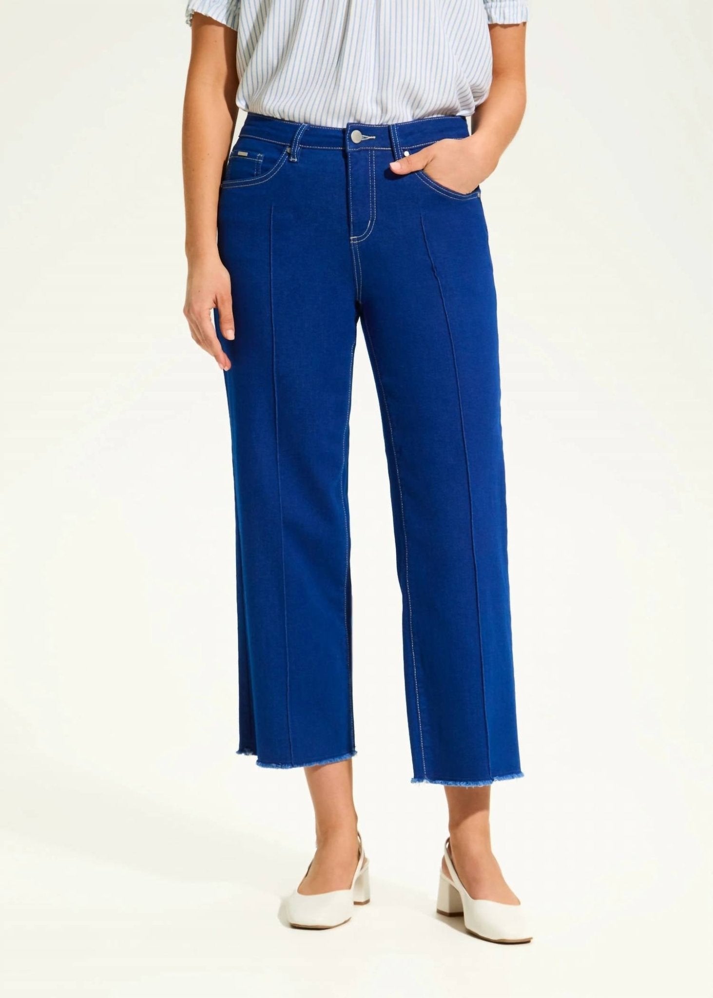 Fdj - Olivia Wide Crop Denim Jeans - ankle - blue - clothing